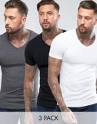 Asos Muscle T-shirt With V Neck 3 Pack Save - Multi