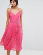 Oasis Lace Hem Pleat Midi Cami Dress - Pink