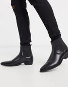 Asos Design Cuban Heel Western Chelsea Boots In Black Faux Leather