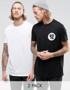 Asos 2 Pack Longline T-shirt In Printed/plain - Multi