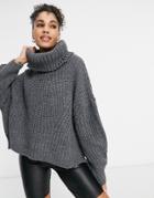 Naanaa Chunky Knit Roll Neck Sweater In Charcoal-grey