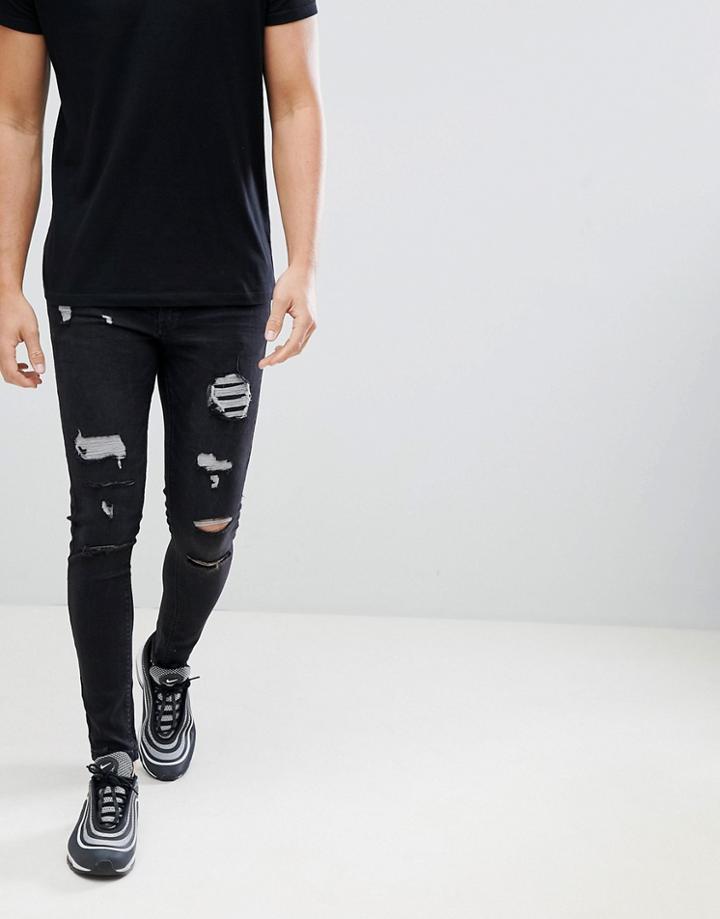 11 Degrees Super Skinny Jeans In Washed Black With Distressing - Black
