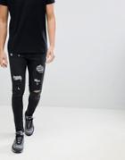 11 Degrees Super Skinny Jeans In Washed Black With Distressing - Black