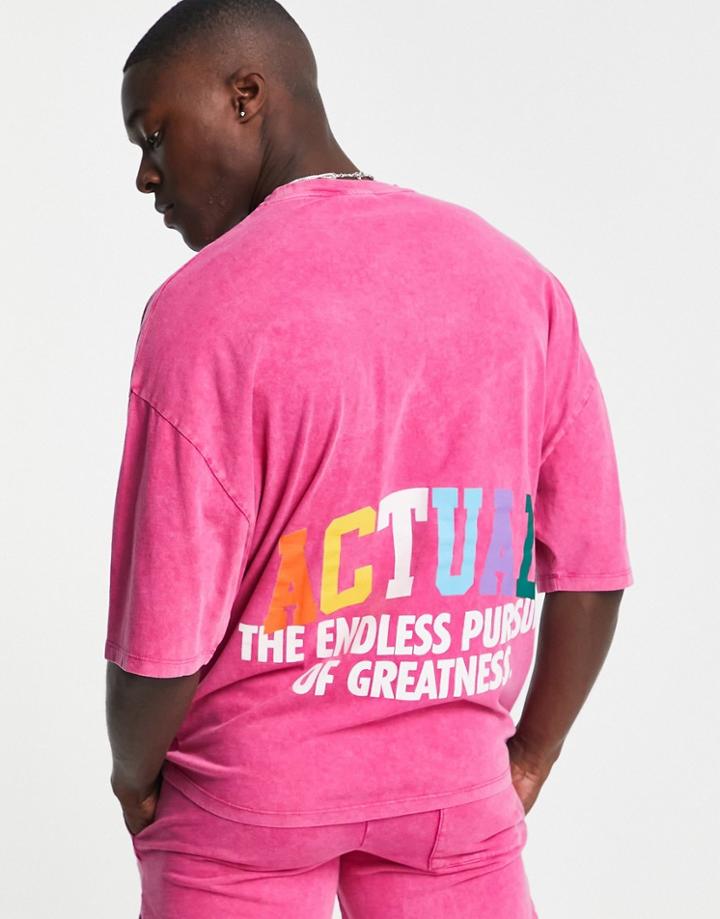 Asos Actual Oversized Washed T-shirt With Multi Colour Back Logo Print In Pink - Part Of A Set