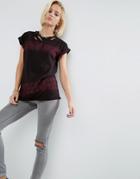 Asos T-shirt In Tie Dye With Distressed Detail - Purple