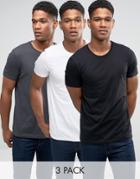 Asos 3 Pack T-shirt In White/black/gray - Multi