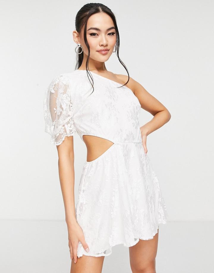 John Zack One Arm Lace Romper In White