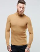 Asos Fitted Fit Ribbed Roll Neck Sweater - Camel