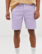 Asos Design Utility Shorts In Washed Lilac Canvas-purple