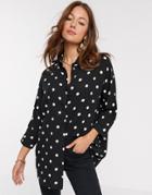 Asos Design Long Sleeve Oversized Shirt In Mono Polka Dot-multi