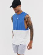 Asos Design Organic Relaxed Sleeveless T-shirt With Dropped Armhole And Contrast Yoke In White