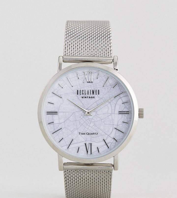 Reclaimed Vintage Inspired London Map Mesh Watch In Silver Exclusive To Asos - Silver