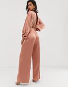 Asos Edition Blouson Sleeve Satin Jumpsuit - Pink