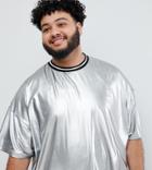 Asos Design Festival Plus Oversized Longline T-shirt In Liquid Gunmetal Silver - Silver