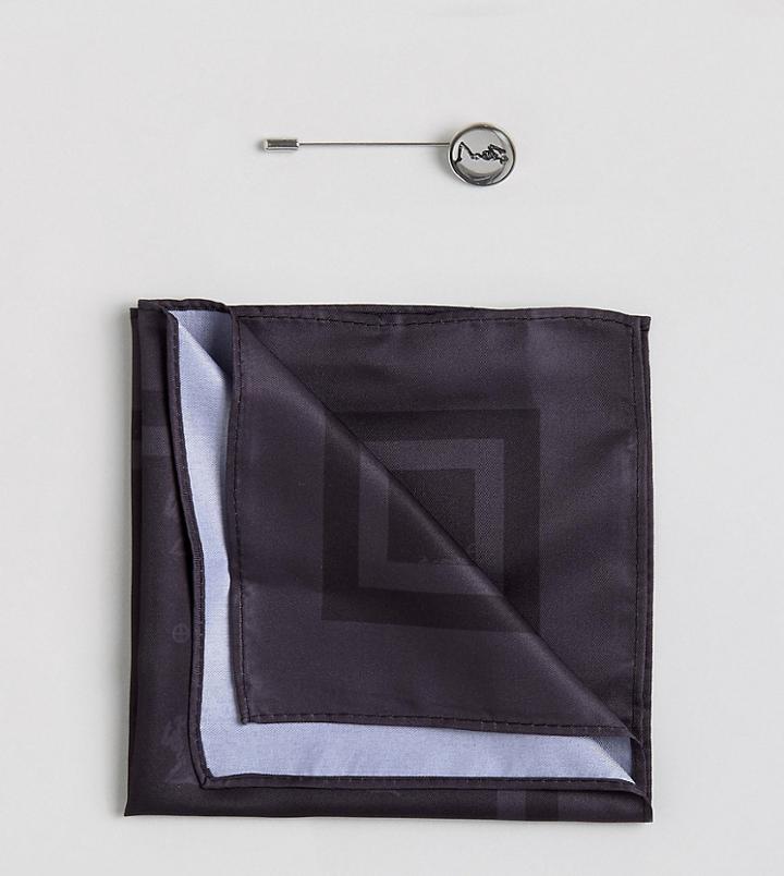 Religion Tie Pin & Pocket Square Set In All Over Print - Black