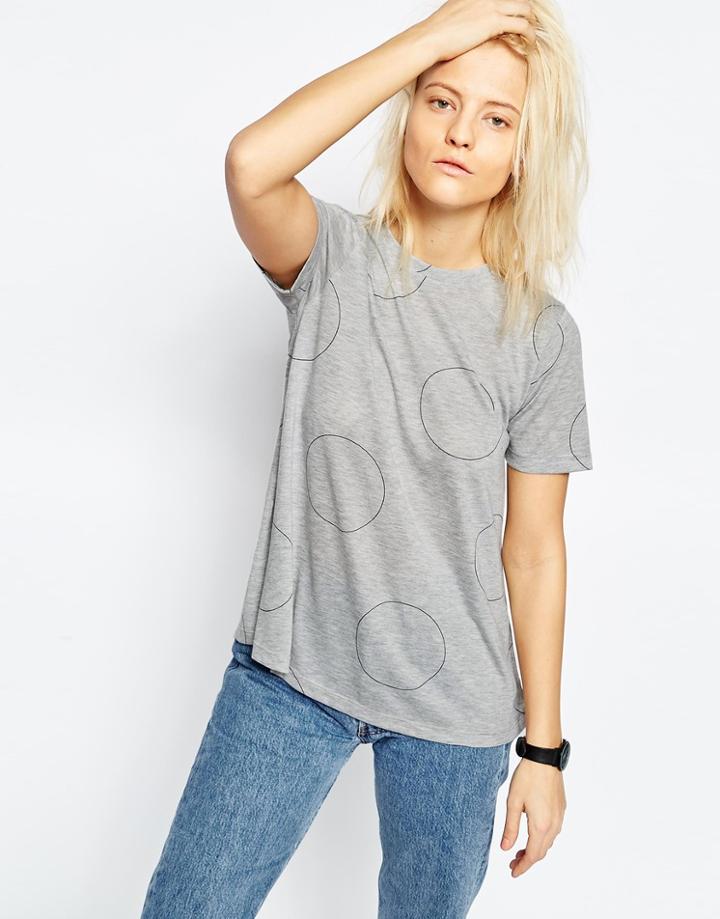 Asos T-shirt In Swing Shape With Clean Polka Dot - Gray Marl
