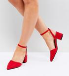 Truffle Collection Wide Fit Tie Up Kitten Heel Shoe - Red