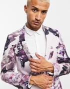 Twisted Tailor Slim Linen Suit Jacket In Dusty Pink With Floral Print