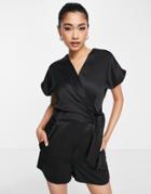 Closet London Wrap And Tie Kimono Romper In Black