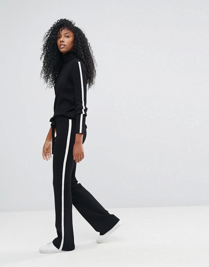 Only Knitted Pants With Stripe - Black