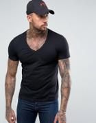 Asos T-shirt With Deep V Neck In Black - Black