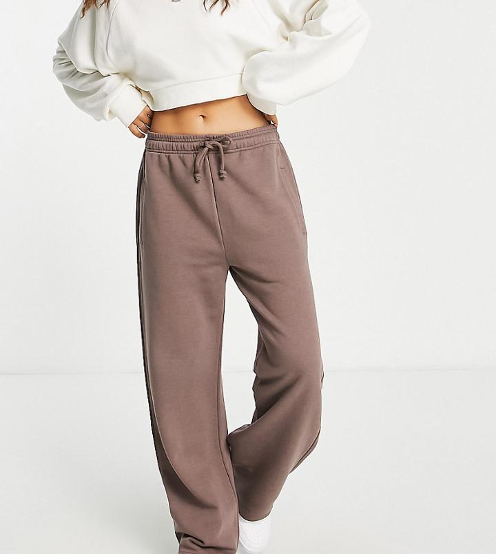 Topshop Petite Straight Leg Sweatpants In Cool Chocolate-brown