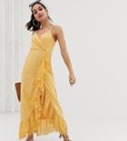 Asos Design Petite Broderie Trim Wrap Maxi Dress - Yellow