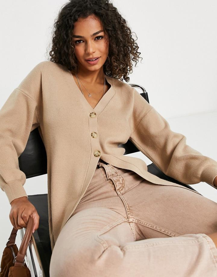 Miss Selfridge Camel Fitted Waist Cardigan-neutral
