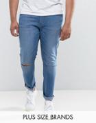 Jacamo Plus Skinny Jean With Rip Knee In Blue - Blue