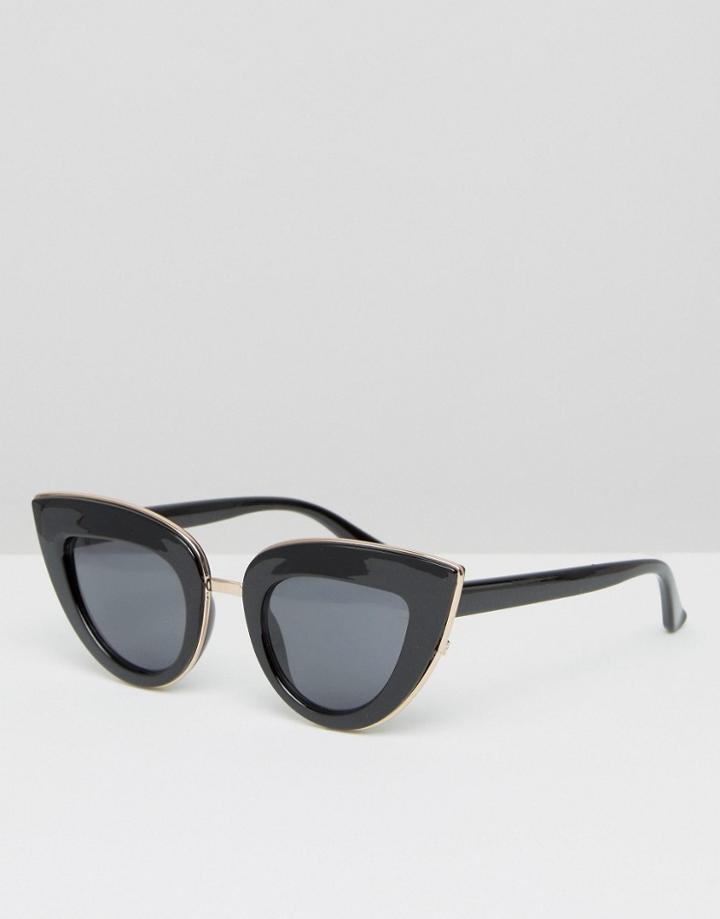 Asos Flat Top Cat Eye Sunglasses With Full Metal Sandwich - Black