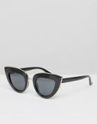 Asos Flat Top Cat Eye Sunglasses With Full Metal Sandwich - Black
