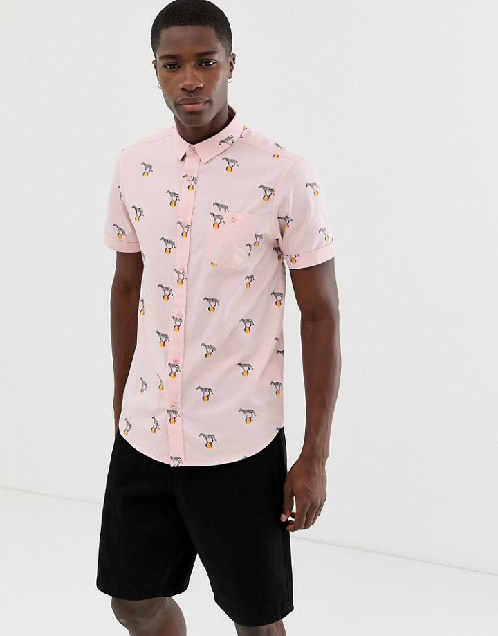 Brave Soul Zebra Short Sleeve Shirt - Pink