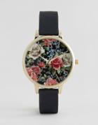New Look Romantic Floral Dial Silicone Watch - Black