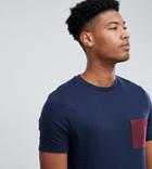Asos Design Tall T-shirt With Contrast Pocket In Navy - Navy
