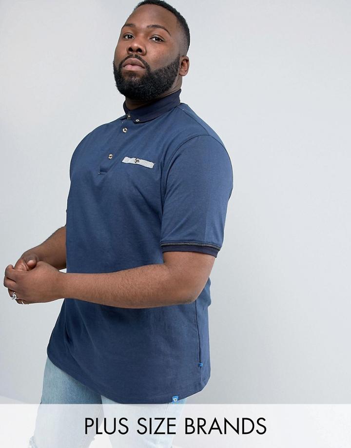 Duke Plus Polo Shirt With Contrast Collar In Blue Marl - Blue