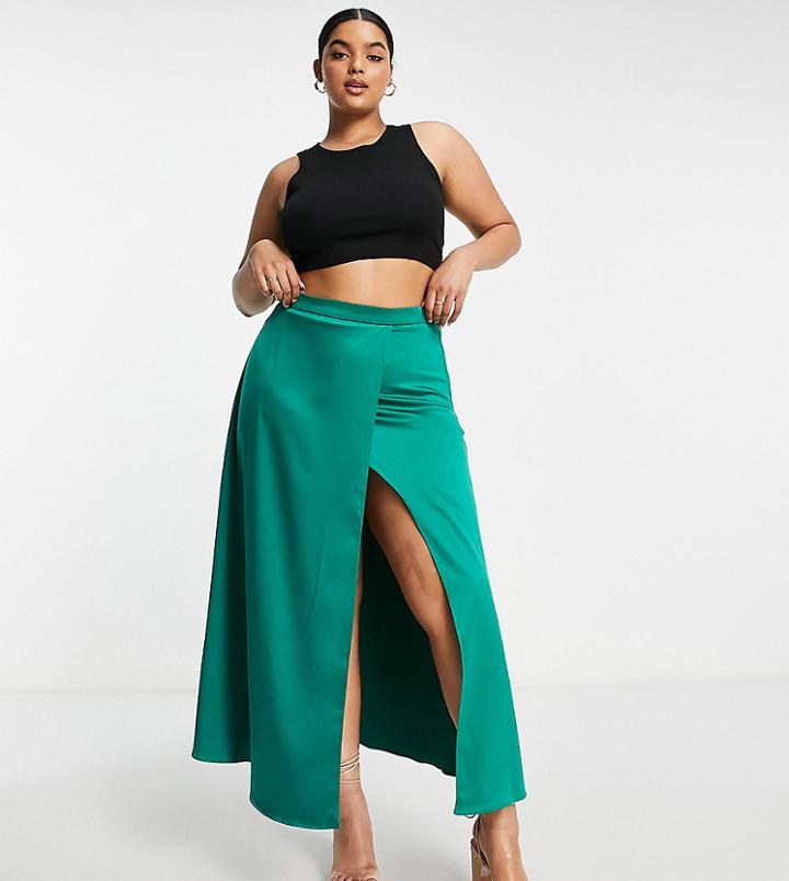 Collective The Label Curve Exclusive Split Midaxi Skirt In Emerald - Part Of A Set-green