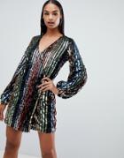 Boohoo Rainbow Sequin Wrap Mini Dress In Multi - Multi