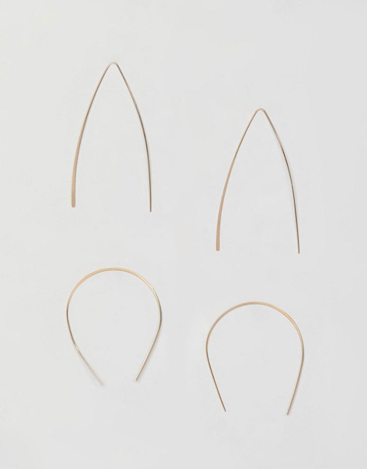 Asos Design Pack Of 2 Pull Through Earrings In In Gold - Gold