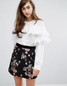 Sister Jane High Neck Shirt With Ruffles - White