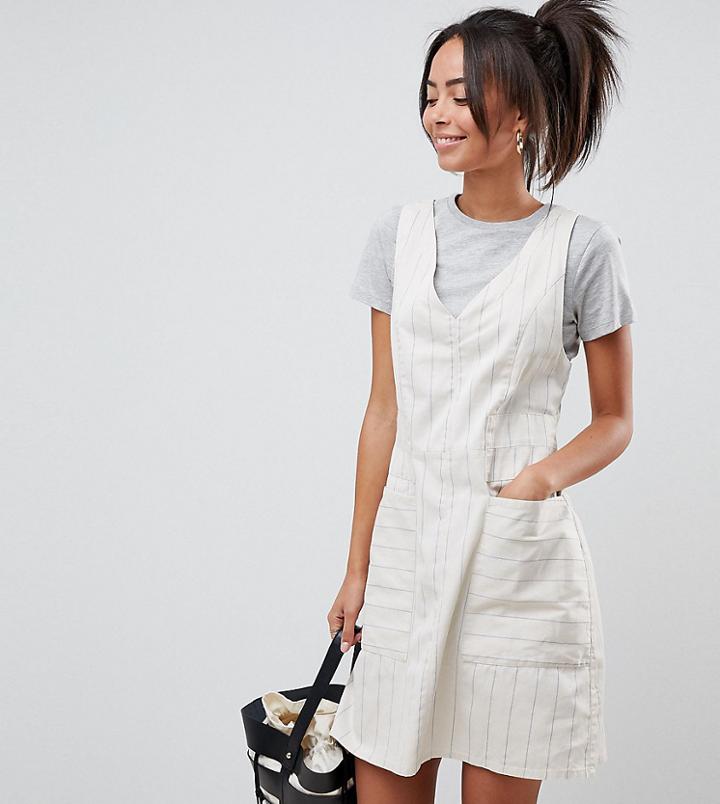 Asos Design Tall Casual Shift Dress In Natural Stripe - Multi