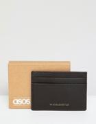 Asos Design Leather Card Holder In Brown With Foil Emboss - Brown
