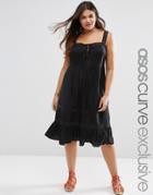 Asos Curve Sundress With Crochet And Lace Up Front - Black