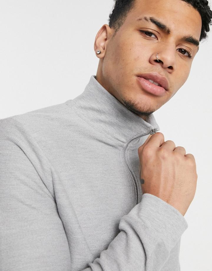 Topman 1/4 Zip Twill Sweatshirt In Gray-grey