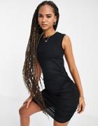 Public Desire Ribbed Ruched Mini Beach Dress In Black