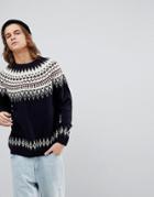 Asos Fairisle Wool Mix Sweater In Navy - Navy