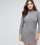 Brave Soul Plus Turtleneck Sweater Dress - Gray