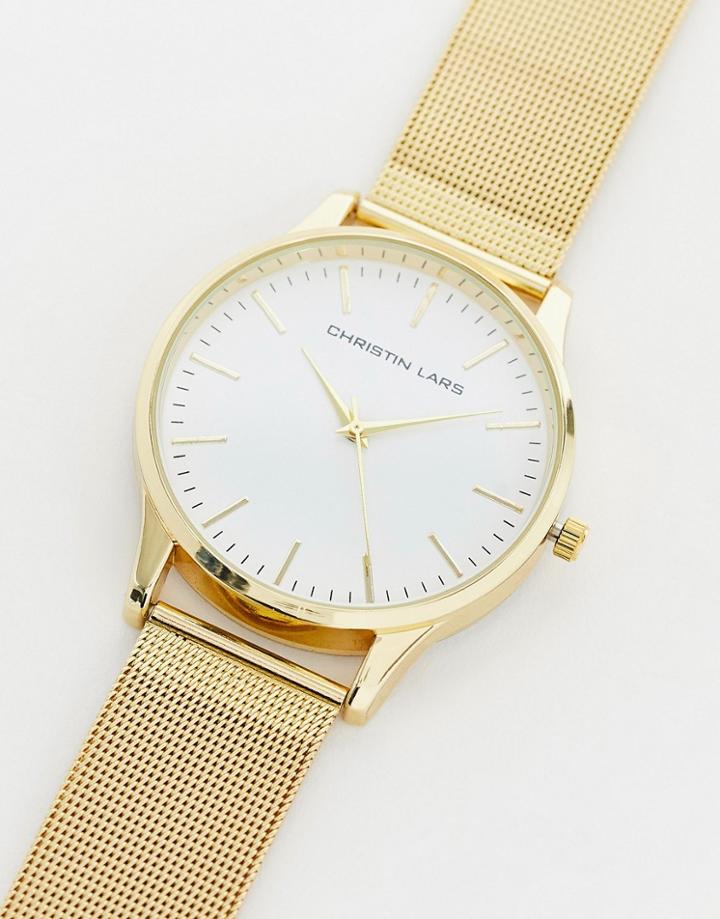 Christian Lars Mens Minimal Mesh Strap Watch In Gold