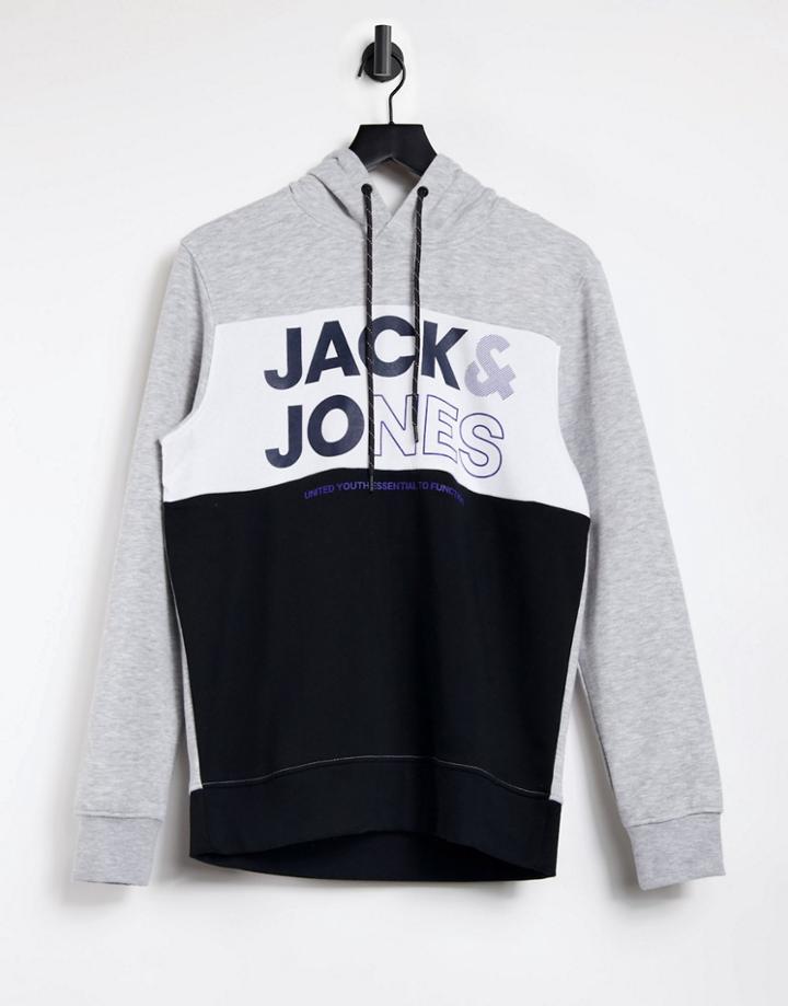 Jack & Jones Colorblock Logo Hoodie In Black