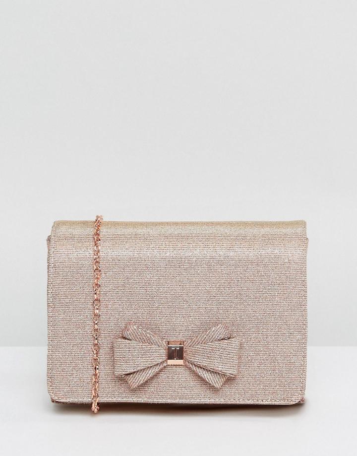 Ted Baker Kimmeyy Glitter Bow Evening Bag - Gold