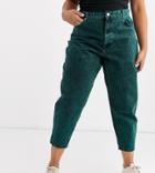 Asos Design Curve Balloon Leg Boyfriend Jeans In Green Acid Wash
